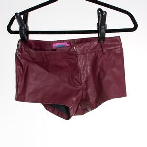 Edikted High Waist Burgundy Leather Shorts